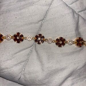 Gold and garnet Floral cz tennis Bracelet